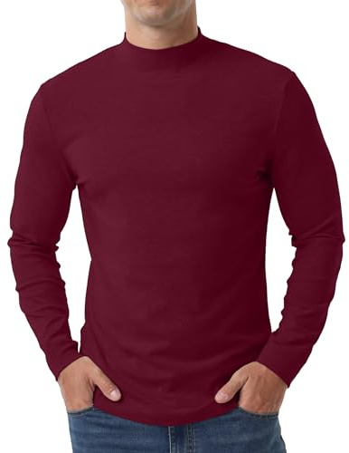 QIXING Men's Thermal Top, Long Sleeve Mock Neck Cotton Base Layer | 95% Cotton and 5% Spandex Thermal Underwear Top with a Regular Fit for Everyday Layering in Autumn and Winter