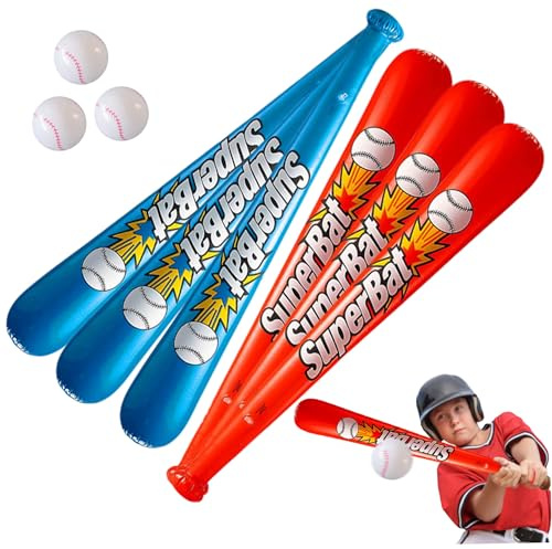 Pesoncarl Aufblasbarer Baseballschläger und Ball, 9 Stück/Set, lebendiger, auslaufsicherer aufblasbarer Schläger, wiederverwendbarer Baseball für Strand, Pool, Partys im Freien