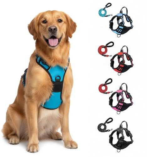 Anti-Zieh Hundegeschirr, mit Step-in Design – Atmungsaktiv & Gepolstert – Für entspanntes Spazierengehen – Kontrolle ohne Ziehen – Für Hunde jeder Größe (Blau, M)