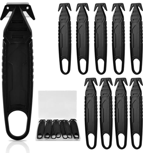10 Pcs Safety Box Cutter, Ergonomic Safety Cutter Knife Tool, Stainless Steel Concealed Blade Package Opener for Tape Splitter, Cartons, Cardboard, Wrap, Straps, Film(Black)