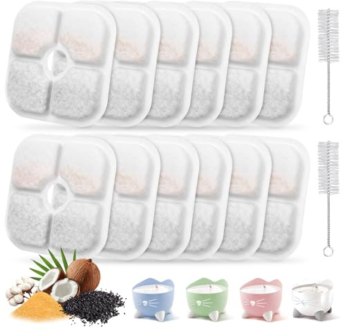 12 Filtres Fontaine à Eau Chat, Compatible avec Fontaines Type Pixi, Triple Filtration avec Charbon Actif & Résine Échangeuse d’Ions, Soutient la Santé Urinaire