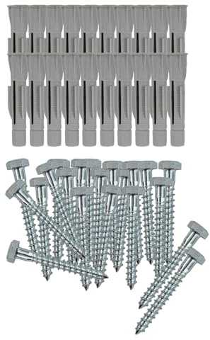 CABLEPELADO - Pack de 20 Tirafondos Cabeza Hexagonal DIN 571 8X60 Plateado + 20 Tacos de Expansión 10X60 | Tornillos para Madera y Paredes | Resistencia Alta (20 + 20 DIN 571 6X50)