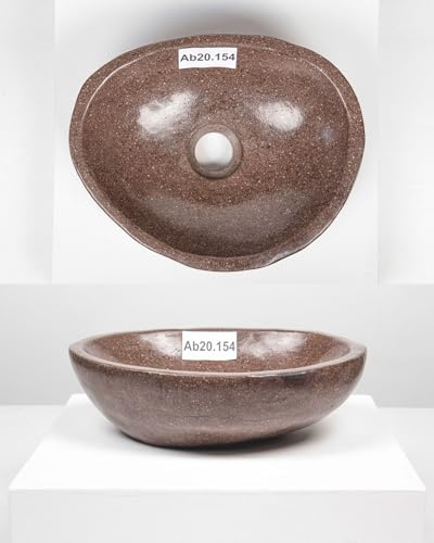 Lavabo en pierre naturelle - 35 cm - Pierre de rivière - Gris - Ovale - Extérieur poli WOHNFREUDEN