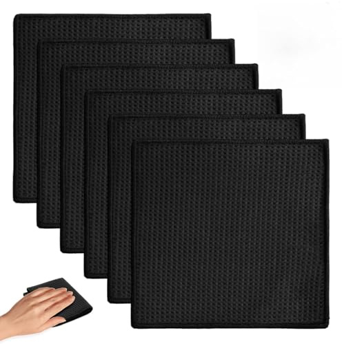 6 Stück Barista Tuch,Putzlappen,20 X 20cm SpüLtücher Waschbar,Spüllappen,Schwarze Geschirrtücher,Mikrofasertuch,Lappen Küche,Mikrofasertücher Schwarz,Küchenlappen,Barista Tücher,Spültuch,Waffeltuch