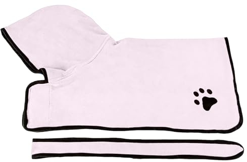 Haustier-Bademantel für Hunde und Katzen Personalisiert Namen, Hundebademantel saugfähig, schnell trocknend, niedliches Hunde-Badetuch, Kapuzenmantel, Verstellbarer Kragen und Bauchgurt (Pink)