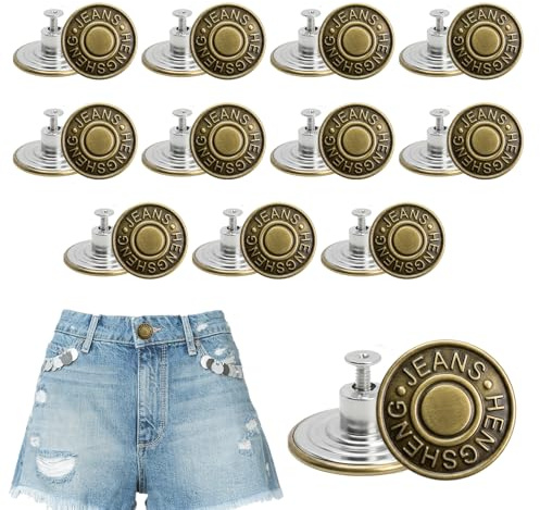 12pcs X 20mm Brass Jeans Buttons No-Sew Replacement Jean Button Tough Bronze Tack Fastener Rivet Metal Buttons for Clothing Repairing Denims Jackets Jeans Skirts