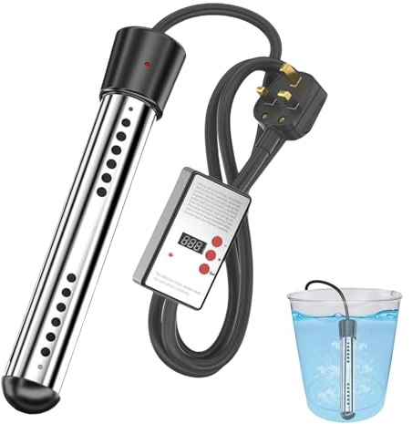 Portable Water Heater 2000W,Immersion Heater,Fast Heating Swimming Pool Heater with 304 Stainless Steel and Digital LCD Thermometer,Heats 5 Gallons in Minutes,for Home Camping Bath Pool Outdoor (A)