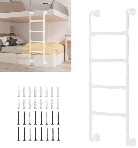 HYLYGFH White Interior Bunk Bed Ladder，Heavy Duty Wrought Iron Bunk Ladder Wall Mounted Metal Loft Bed Step Ladder with Mounting Fittings for High Bed Outside Deck RV Dorm(290cm/