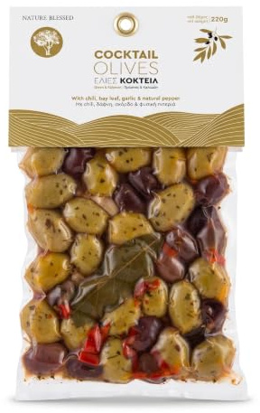 Nature Blessed Cóctel de Aceitunas Chile Laurel Ajo 3x220g | Cóctel de Aceitunas verdes y Kalamata con chile, laurel y ajo – ideal para cocina mediterránea y sabor intenso
