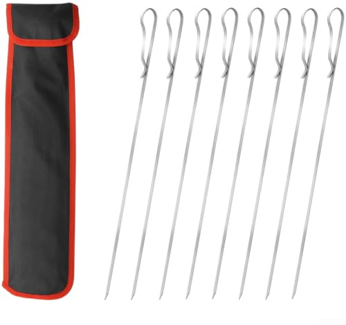 Pinchos de acero inoxidable para kebab, paquete de 8/10 – Brocheta plana para barbacoa para parrilla, pinchos de metal reutilizables para carne y verduras, 43 cm (C)