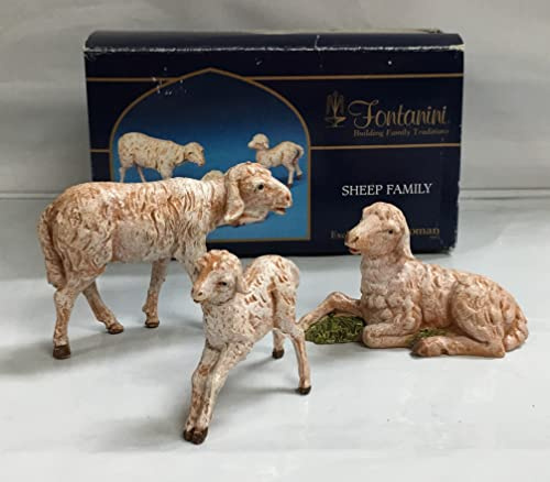 Fontanini by Roman Inc., 3 Piece Set of Sheep Family, 5 Animals Collection, Nativity Figure and Accessories, Hand Sculpted and Painted