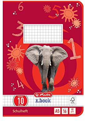 herlitz Schulheft x.book A5, Lineatur 10, kariert, weißer Rand, 4. Klasse, 16 Blatt, 10 Stück