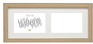 Deknudt Frames Cornice portafoto con passepartout per 2 Foto 10 x 15 cm, Colore Rovere, Legno Chiaro, Legno MDF, Multistrato, incollaggio, 18 x 39,5 cm, S66KD2, 10 x 15 cm