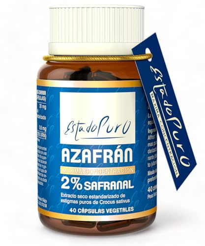 Azafran Estado Puro 2% Safranal Affron + Vitamina B6 | Bienestar Emocional, Ansiedad, Calidad del Sueño | Apto Veganos | Origen Español | 40 Cápsulas de Tongil