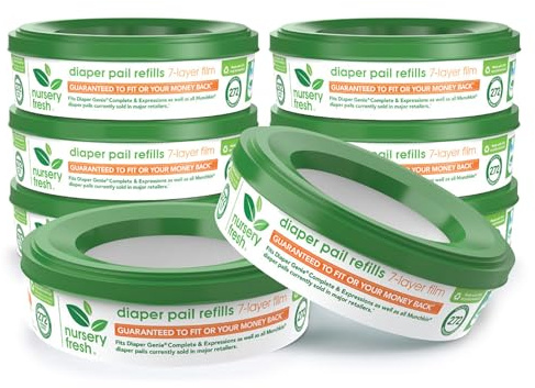 Nursery Fresh Recambio para cubos de pañales Diaper Genie y Munchkin, 2,176 unidades, paquete de 8