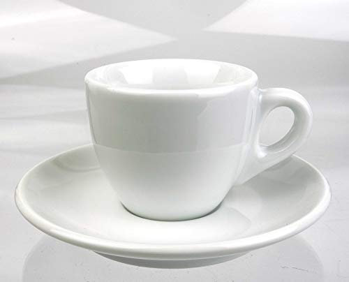 Moka Consorten Extra dickwandige italienische Espressotasse | »Verona« | 8,5 mm Tassenwand | Füllmenge (bis zur Oberkante): 65 ml | weiß | handgemacht | 1 Tasse & 1 Untertasse | Made in Italy