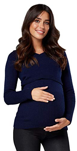 Happy Mama.Premaman L'Allattamento al Seno Maglione Manica Lunga V Collo.454p (Marina, IT 44/46, L/XL)