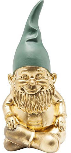 Kare Design estatua decorativa Dwarf Sitting Dorado/Verde, gnomo de jardín, accesorio, salón, decoración para estanterías o aparadores, escultura decorativa, decoración, 19cm