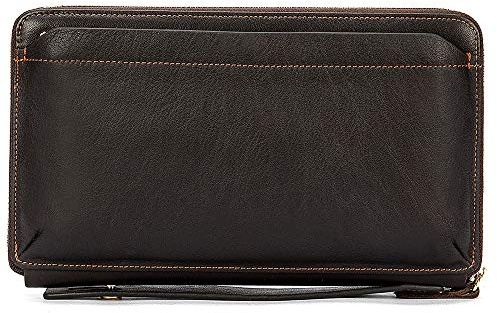 HARMILIY Leder Handgelenktasche Herren Geschäft Handtasche Herrentasche Groß Geldbörse Echtleder Karten Clutch Tasche mit Reißverschluss für Männer