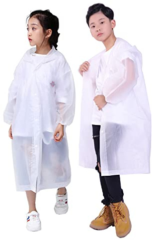 HLKZONE Rain Ponchos for Kids, [2 Pack] Reusable Raincoats for Boys and Girls Waterproof Kids Rain Jacket Rain Gear with Hood