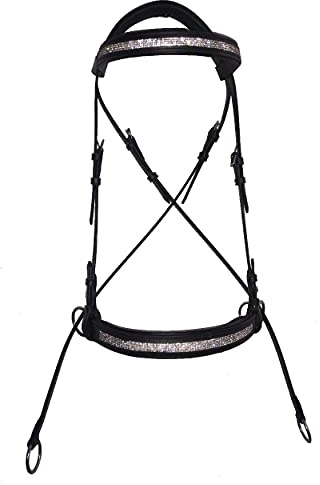 Countrypride LEATHER PADDED CRYSTAL BITLESS BRIDLE WITH SUPER GRIP RUBBER REINS (BROWN, PONY)