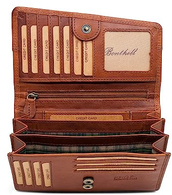 Benthill Geldbörse Damen Groß Echt Leder - RFID Portemonnaie Gross aus echtem Rindsleder - XXL Geldbeutel mit vielen Kartenfächer, Farbe:Braun