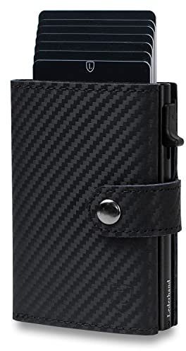 Fargo Wallet – Premium Leder Geldbörse handgemacht für Herren und Damen Portemonnaie Aluminium Kartenhalter mit Münzfach und Scheinfach - Platz für 9 Karten mit RFID NFC Schutz Farbe | (Carbon)