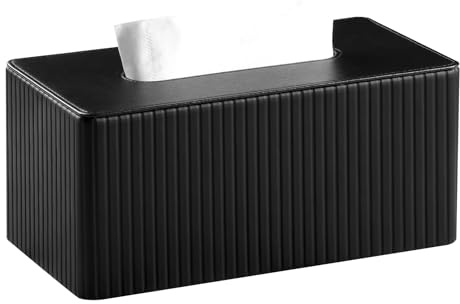 MEIBOOCH Taschentuchbox-Abdeckung, stilvoll, PU-Leder, rechteckig, mit magnetischer Bodenabdeckung, für Badezimmer, Schlafzimmer oder Büro (schwarz gestreift)