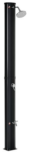 Outsunny Douche Solaire extérieure 35L Douche de Jardin Plage Piscine Solaire avec pommeau et Robinet thermomètre intégré Eau Froide et Chaude Max. 55°C PVC ABS dim. 17,5l x 14,5l x 216H cm Noir