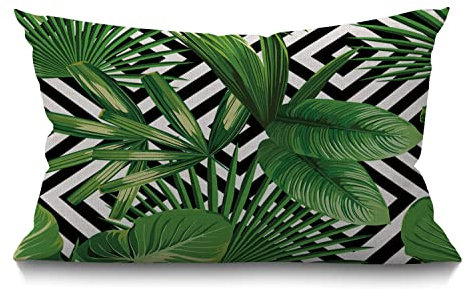 BGBDEIA Tropical Palm Leaves Cushion Cover Summer Exotic Jungle Plant Tropical Palm Leaves Cotton Linen Decorative Rectangular Throw Pillow Cover Pillowcase for Sofa and Bed Couch 12X20 30 x 50 cm