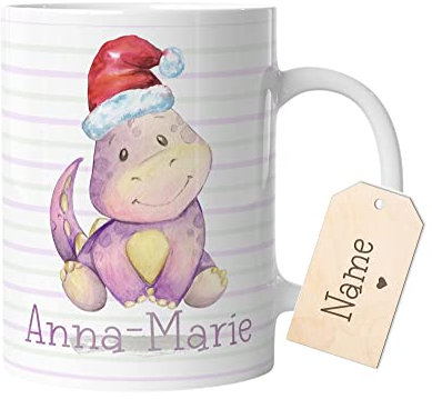 timalo® Tasse mit Namen Geschenk Weihnachten Nikolaus | Motiv lustige Dinosaurier Personalisierte Kindertasse mit Wunschname für Kinder Geschenktasse Jungen | mug-dx-3