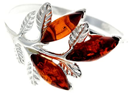 SilverAmber Jewellery - Anillo de diseño moderno de plata de ley 925 y ámbar báltico de 3 piedras - AR2, N, Plata de ley