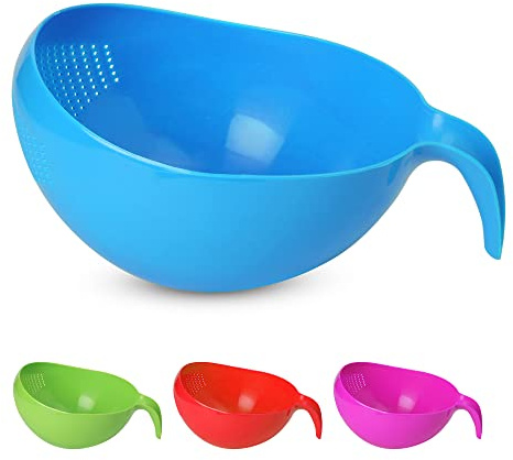 KSJONE Robustes Reiswaschsieb mit Griff, Sieb für Gemüse/Reis, Sieb zum Reinigen von Obst, Gemüse und Bohnen, 2,1 l (blau)