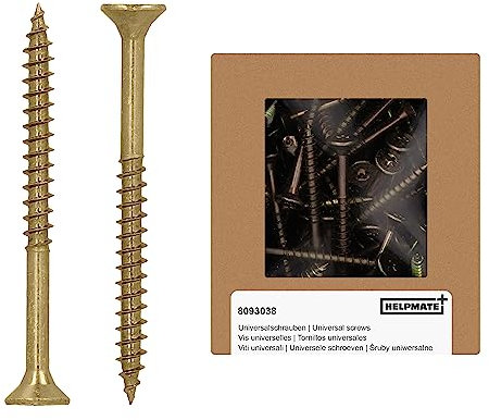 HELPMATE - Universalschrauben Senkkopf 5,0x60 gelb passiviert - 100 Stück Holzschrauben mit T-Antrieb und Teilgewinde - Spanplattenschrauben für Innenbereich und geschützten Außenbereich