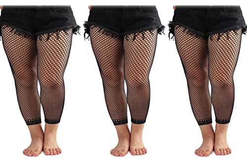 3-Pack Plus Size Women Fishnet Stockings High Waist Stretch Footless Tights