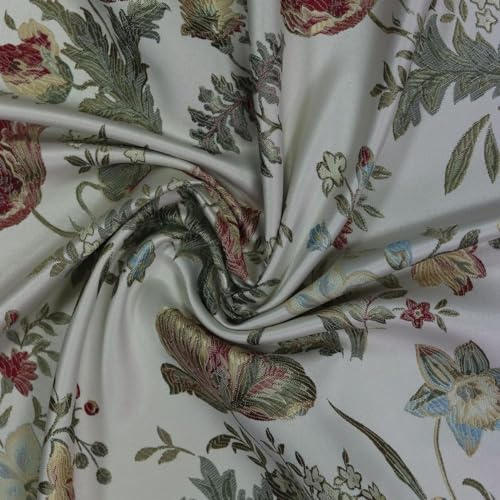 Tessuto al metro Lampasso San Leucio larghezza 280 cm per arredo casa, tende divani tappezzeria e progetti creativi di pregio, stoffa elegante per progetti sartoriali e fai da te (05-Panna)