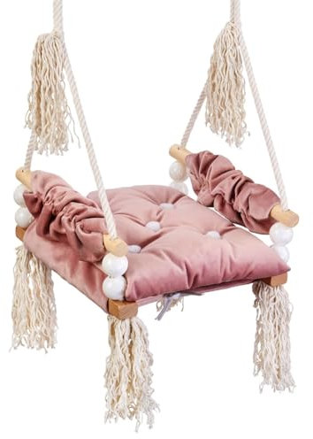 Love Gifts® Schaukel - Kinderschaukel 3-7 Jahre aus Holz, geeignet auch als Indoor Schaukel, montierbar an der Decke sowie im Türrahmen, Rosa