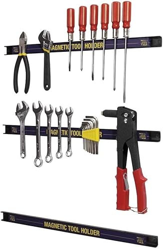 Work Expert Magnetic Tool Holder | Heavy Duty Wall Mounted Tool Storage Strips | 3 Pack | Garden Shed & Workshop Accessories | Fixtures Included