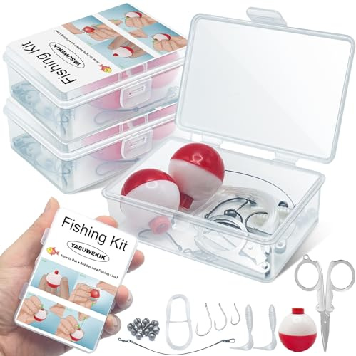 yasuwekik Mini-Angelset, Notfall-Angelset, Outdoor, kompaktes Angelzubehör mit Koffer für Anfänger, Weihnachten, für Kinder, Schuhkarton, Strumpffüller, Geschenk, 4 Stück