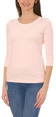 Alkato T-Shirt à Manches 3/4 et à Encolure Arrondie Top Moulant Femme, Rose poudré, XL