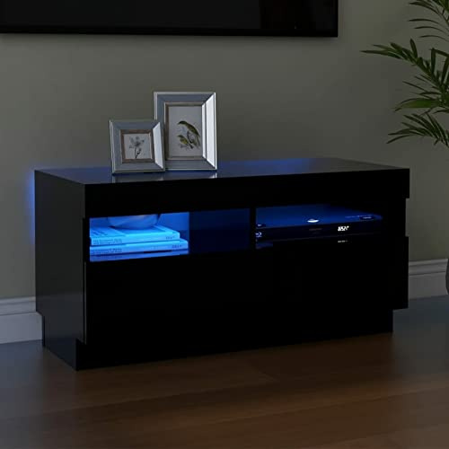 NITCA Mobile Porta TV con Luci LED, Mobile Televisore Soggiorno, Mobiletto TV, Mobile TV Moderno in Legno #3, Nero 80x35x40 cm