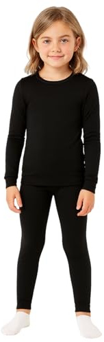 BEEYANOPAL Conjunto de Ropa Interior Térmica para Niña Camiseta y Pantalón con Forro Polar, Pijama Cálido de Invierno, Capa Base Elástica Infantil (Negro, XXL)