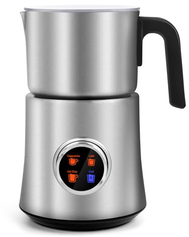 Espumador de leche y vapor, espumador de leche desmontable 4 en 1, máquina automática de espuma caliente y fría y calentador de leche, 22 onzas/650 ml, control de perillas, apto para lavaplatos para