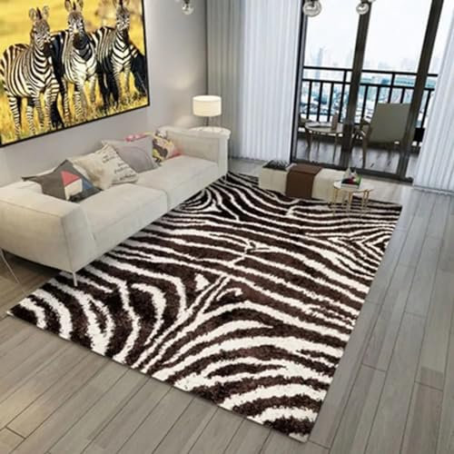 3D Gedruckt Bettvorleger Rutschfeste Area Teppich, Stilvolles Leopard-Zebra 3D Optische Illusion Teppiche Weich Flanell Bodenteppich Wohnzimmer Schlafzimmer Throw Runner Teppiche Low Profile -6X8O-G4J