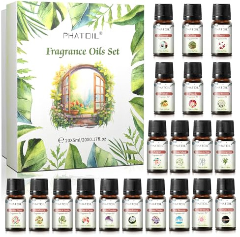 PHATOIL Coconut 20 Pcs Fragrance Oil Set, Premium Fragrance Oil, for Humidifier, DIY Candle & Soap Making Scent, Aromatherapy Diffuser Oils Set (5ML)