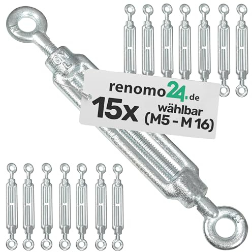 Renomo24-15x Spannschloss M5 Öse-Öse aus Stahl galvanisch verzinkt nach PN-EN 1993-1-11