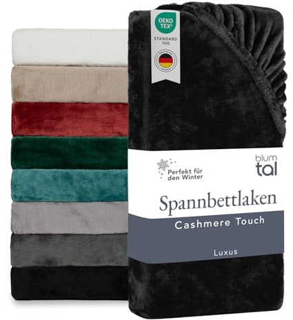 Blumtal Spannbettlaken Cashmere Touch 90x200cm Plüsch - Oeko-TEX zert. Bettlaken - Mikrofaser Spannbettlaken weich Winter 90x200cm Schwarz