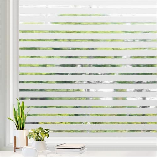rabbitgoo Fensterfolie Klassische Streifen Sichtschutzfolie Fenster Selbstklebend Milchglasfolie Sichtschutz gestreifte Folie für Büro Anti-UV 60 x 200 cm