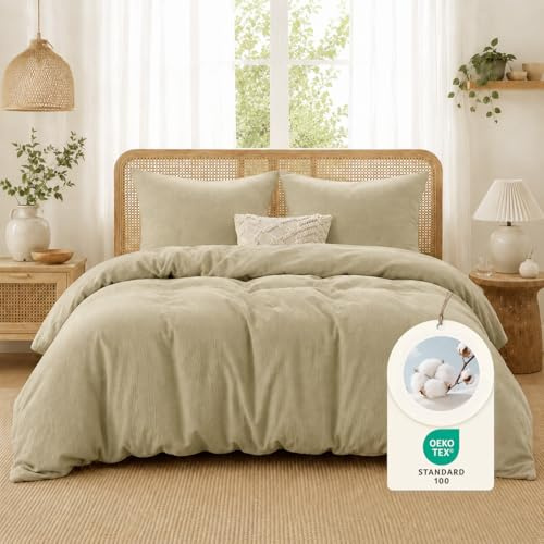 Sedefen Musselin Bettwäsche 220x240 Baumwolle Taupe,Oeko-TEX Zertifiziert | Doppelte Musselin,Atmungsaktiv Bettwäsche für Allergiker,4 Jahreszeiten Set,Bettbezug 2 Kissenbezüge 80x80 mit Reißverschluss