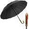ZOMAKE Parapluie Canne 16 Côtes,55 Pouces Grand Parapluies Manche Bois,XXL Ombrelle Solide anti vent 2 Personnes,120 cm Umbrella Golf Automatique Homme Femme Avec étui en cuir PU décoré(Noir)